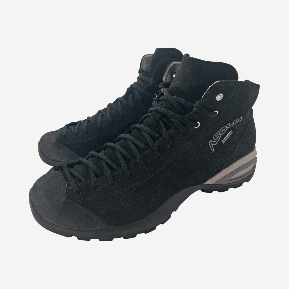 Asolo Boots Mens Size 10 Black Suede Waterproof Hiking Ankle Vibram Lace Up